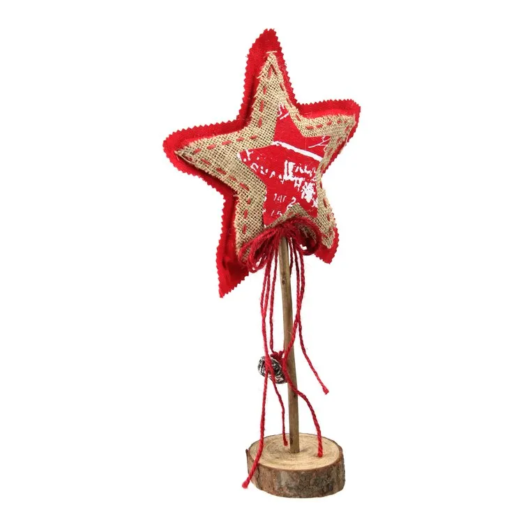 15" Red and Brown Star with Bells Christmas Tabletop Decoration