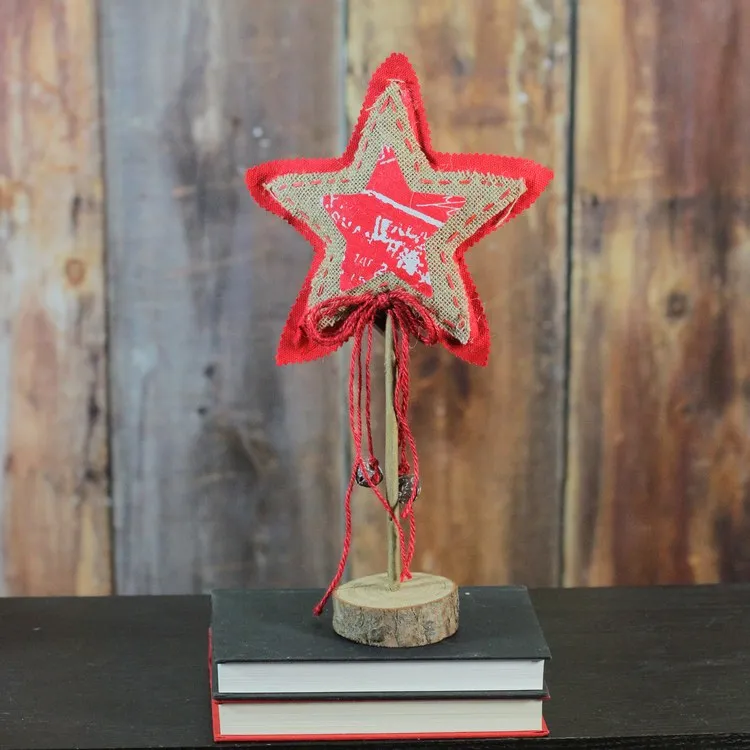 15" Red and Brown Star with Bells Christmas Tabletop Decoration