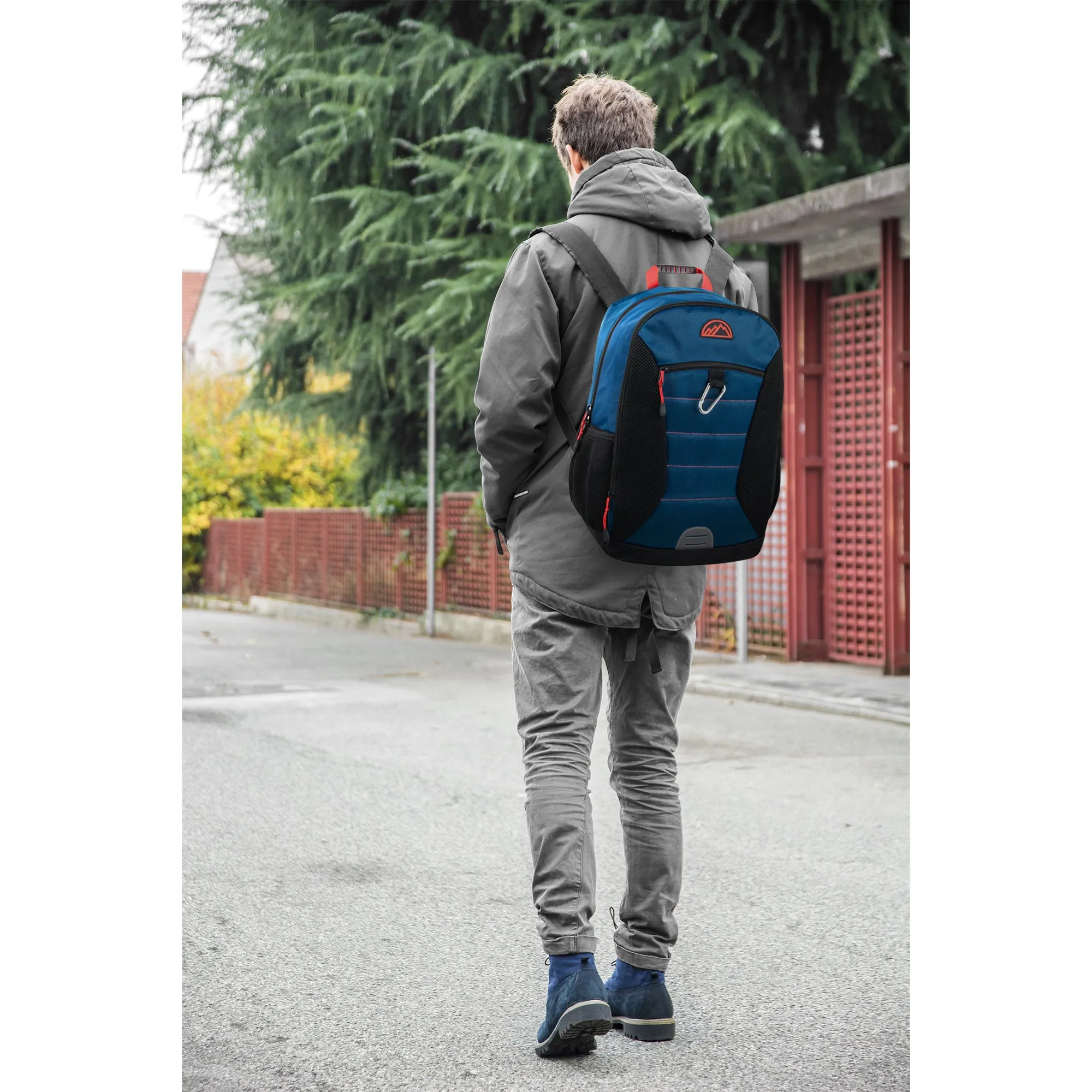 18-inch Carabiner Clip Backpack w Laptop Sleeve - Navy