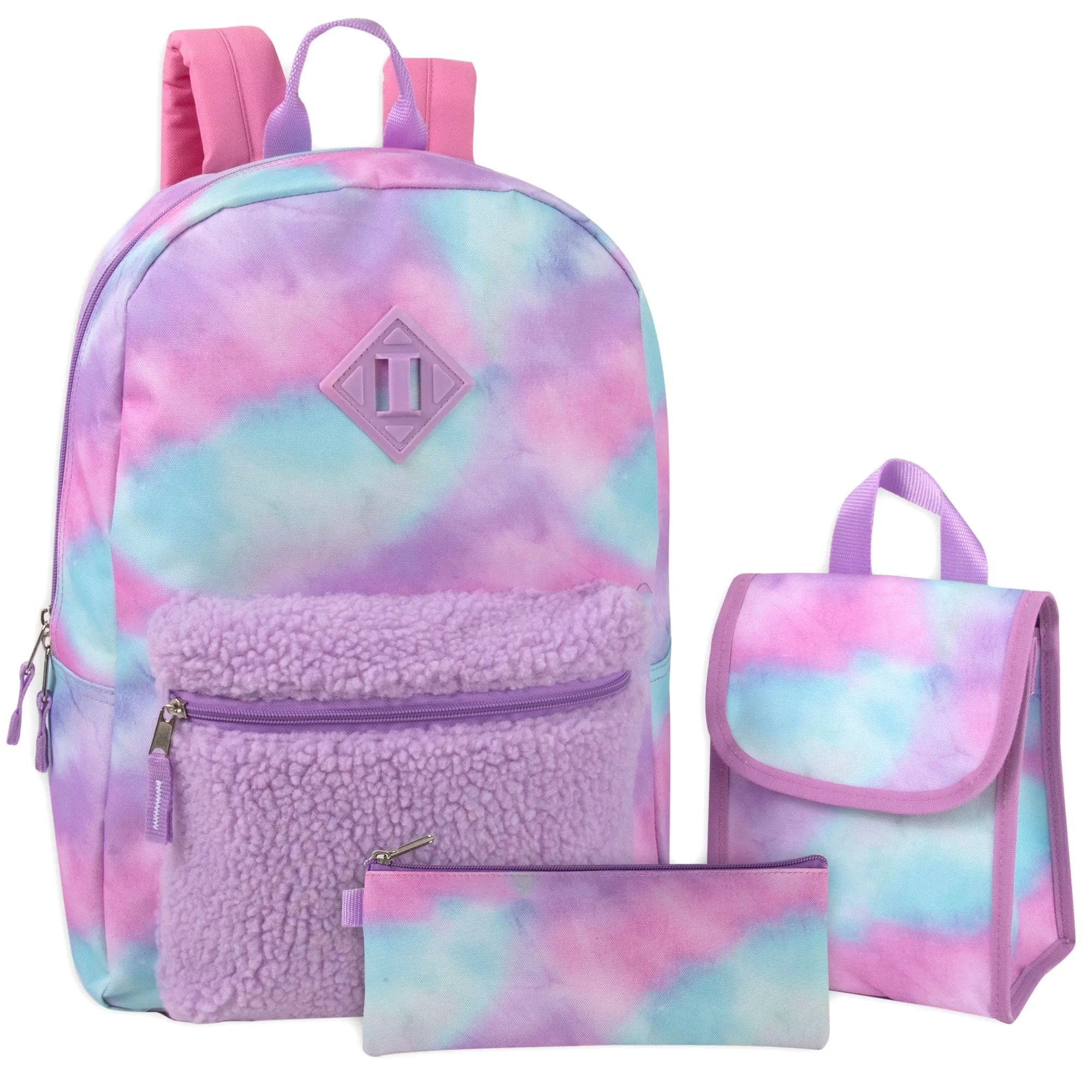 3-in-1 Purple Cloud Themed 17-Inch Backpack Set with Lunch Bag & Pencil Case