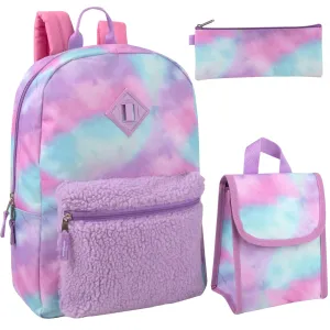 3-in-1 Purple Cloud Themed 17-Inch Backpack Set with Lunch Bag & Pencil Case