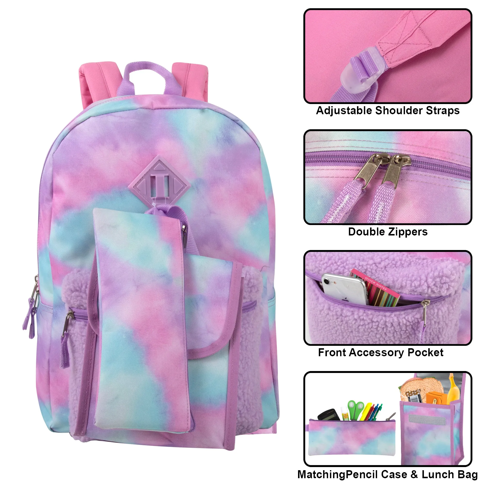 3-in-1 Purple Cloud Themed 17-Inch Backpack Set with Lunch Bag & Pencil Case