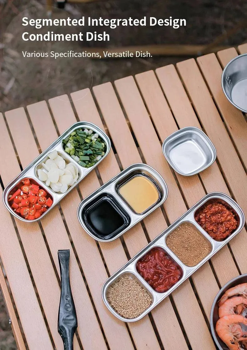 304 Stainless Steel Camping Seasoning Plate Tray Sauce Dish Spice Plates Pepper Roast Meat Sauce Dishes Bowl BBQ Tableware