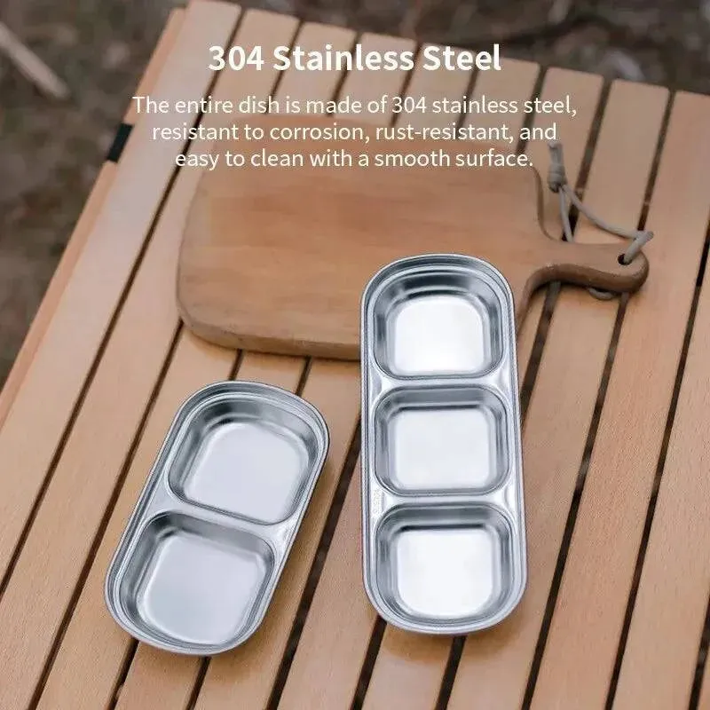 304 Stainless Steel Camping Seasoning Plate Tray Sauce Dish Spice Plates Pepper Roast Meat Sauce Dishes Bowl BBQ Tableware