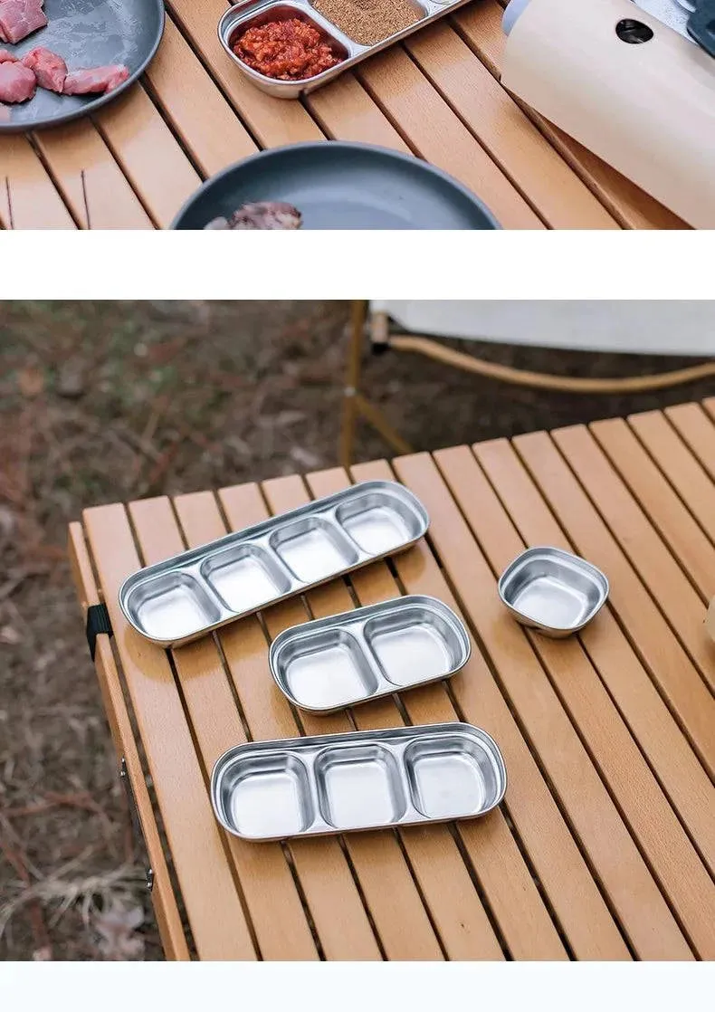 304 Stainless Steel Camping Seasoning Plate Tray Sauce Dish Spice Plates Pepper Roast Meat Sauce Dishes Bowl BBQ Tableware