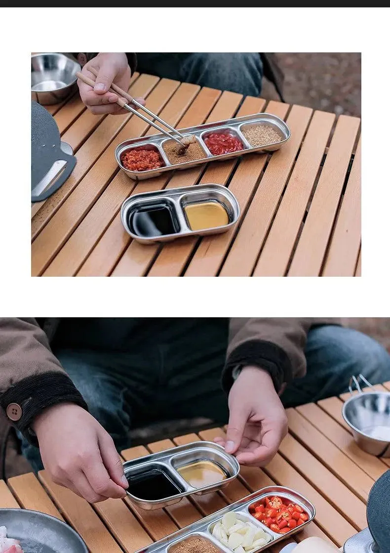 304 Stainless Steel Camping Seasoning Plate Tray Sauce Dish Spice Plates Pepper Roast Meat Sauce Dishes Bowl BBQ Tableware