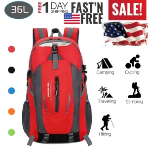 36L Outdoor Backpack Waterproof Daypack Travel Knapsack - Red