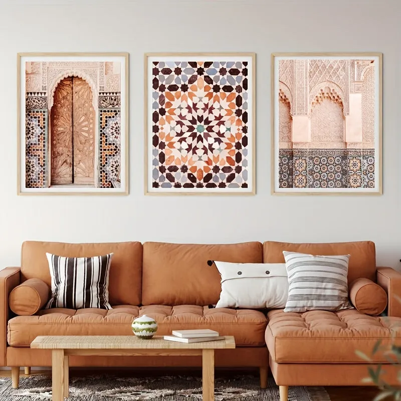 3pcs Exquisite Islamic Wall Art Canvas: Enhancing Your Space with Moroccan Architecture and Islamic Artistry