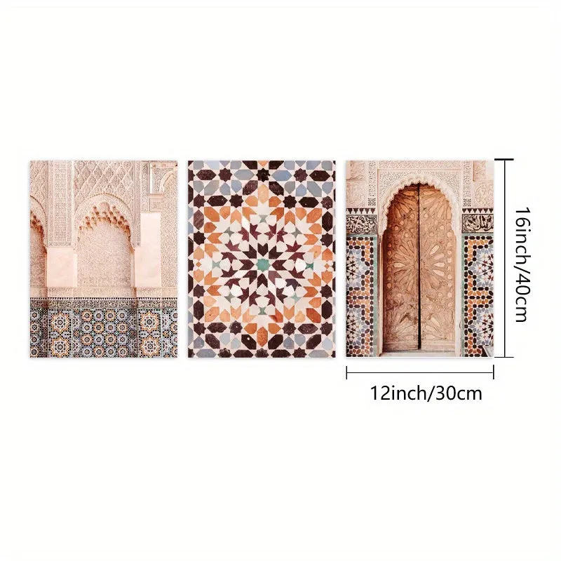 3pcs Exquisite Islamic Wall Art Canvas: Enhancing Your Space with Moroccan Architecture and Islamic Artistry