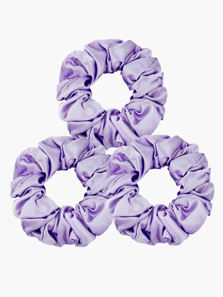 3Pcs Pure Silk Midnight Scrunchies Bundle- Middle - 3.5cm