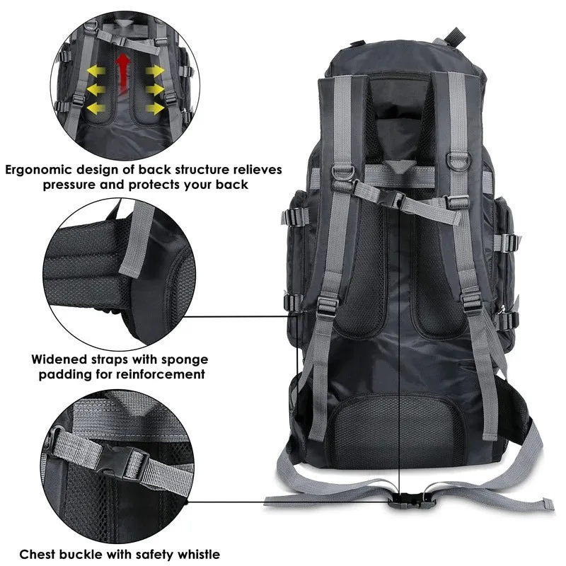 90 Litres Hiking Backpack - Water-Resistant, Spacious Design | Adjustable Straps | Dark Grey