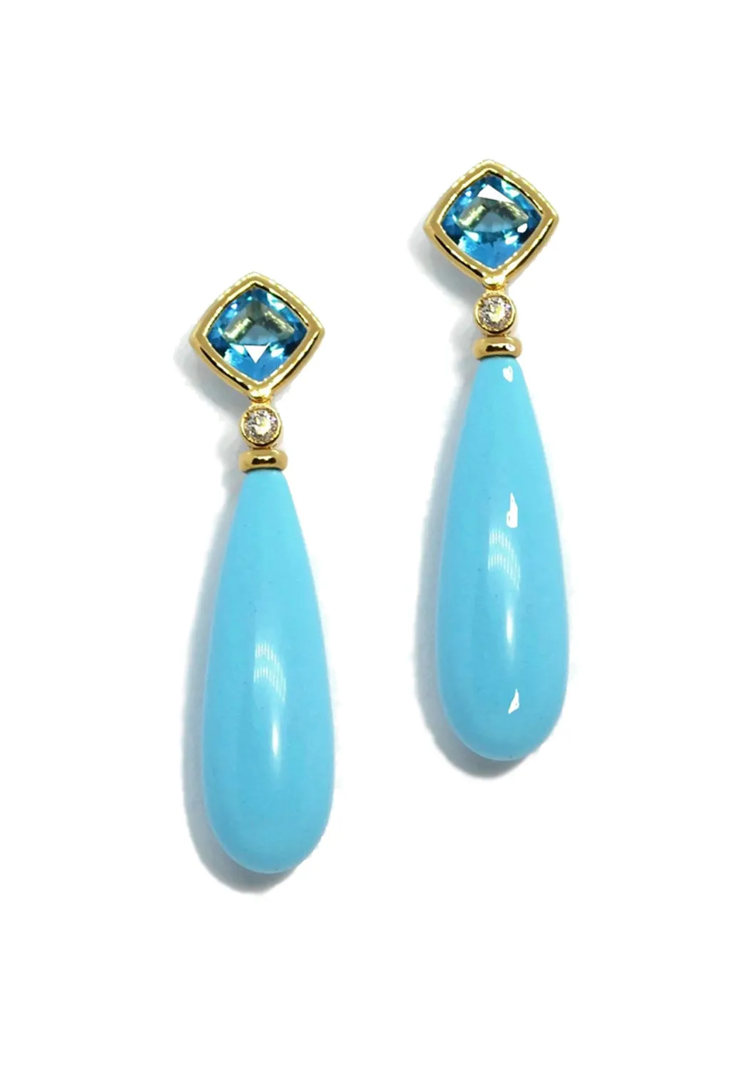 A & Furst Gaia 18KYG Swiss Blue Topaz & Turquoise Dangle Earrings