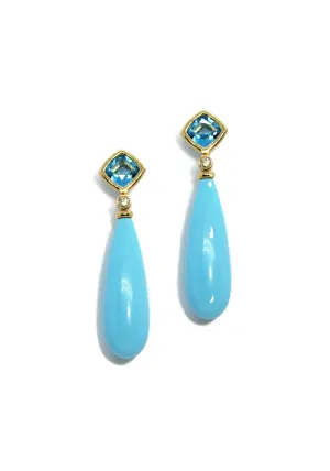 A & Furst Gaia 18KYG Swiss Blue Topaz & Turquoise Dangle Earrings