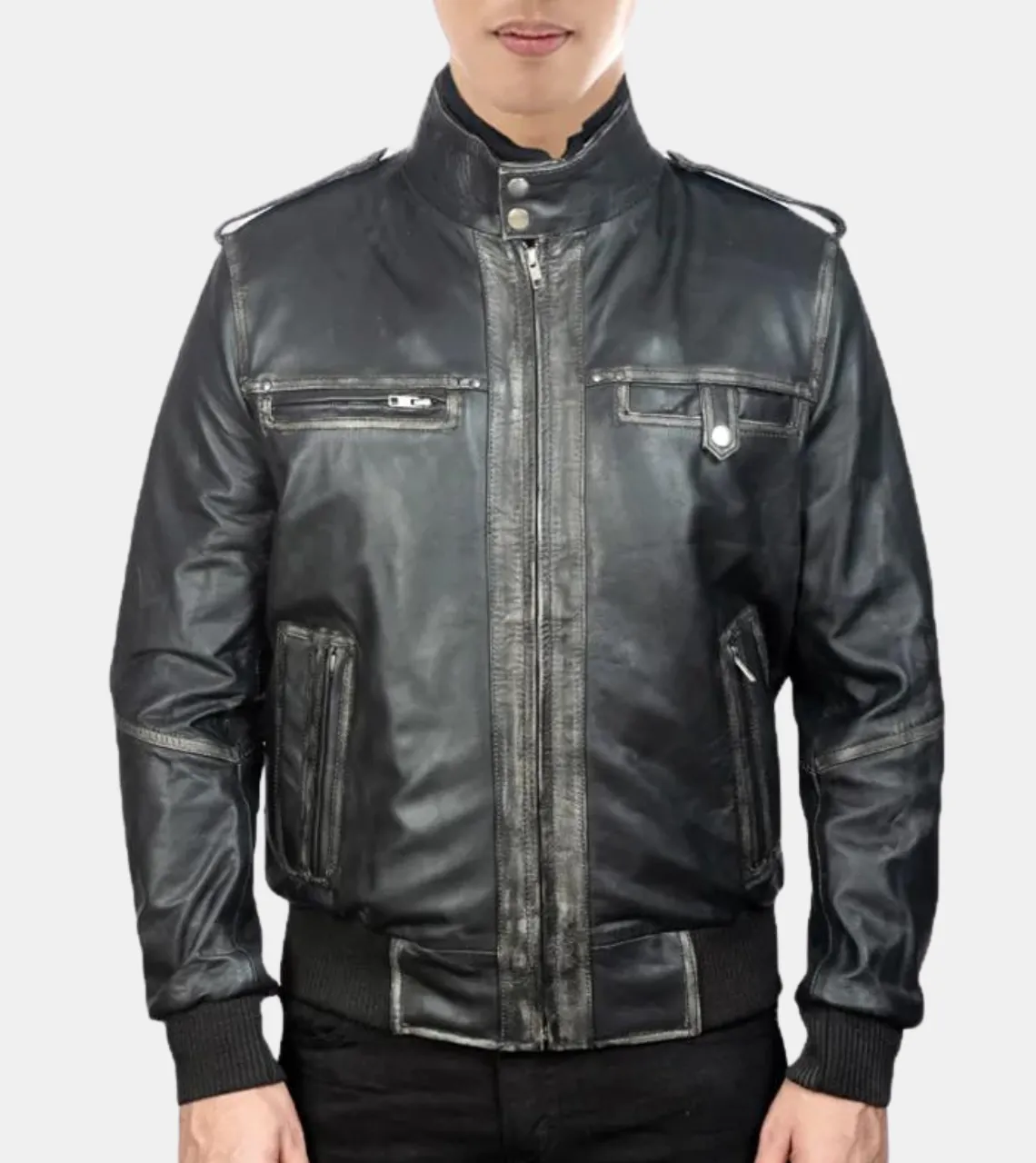 Ailith Men's Black Bomber Leather Jacket