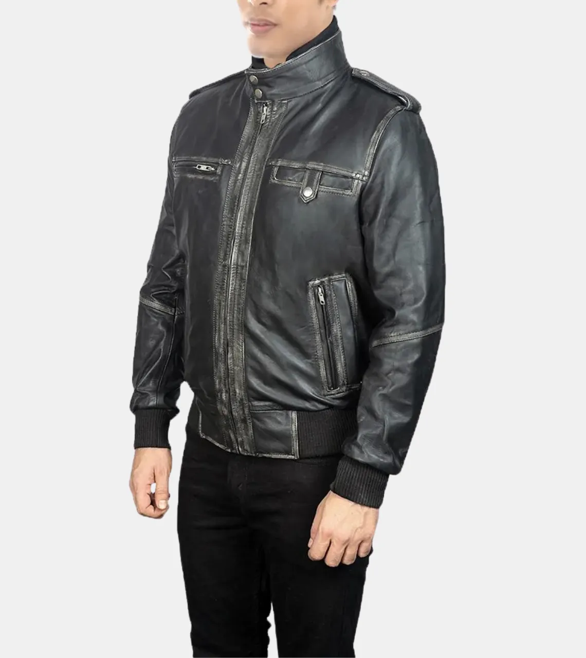 Ailith Men's Black Bomber Leather Jacket