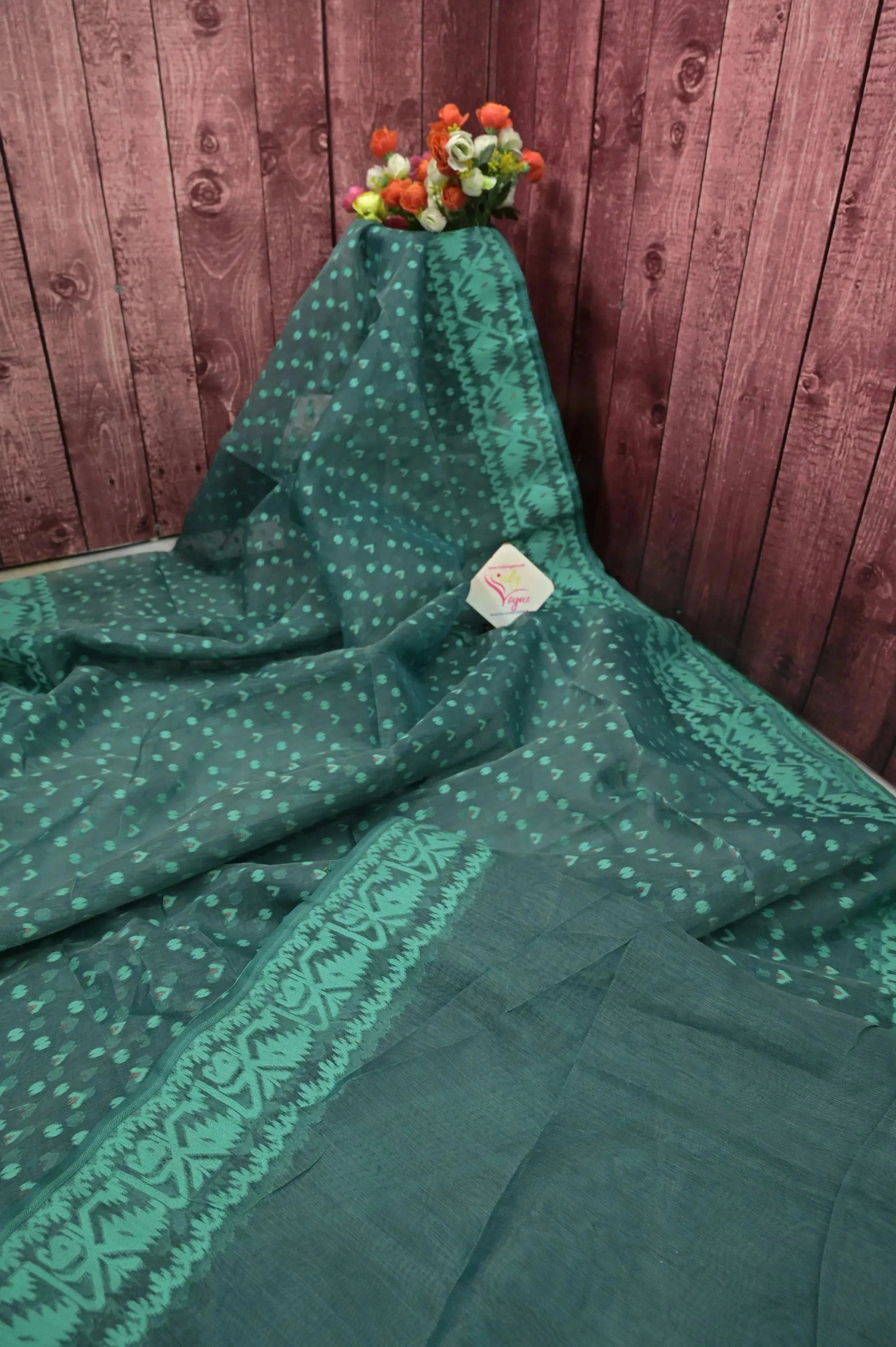 Aqua Green Color Pure Jamdani Saree with Allover Weaving