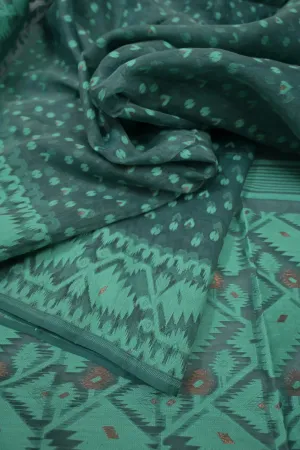 Aqua Green Color Pure Jamdani Saree with Allover Weaving