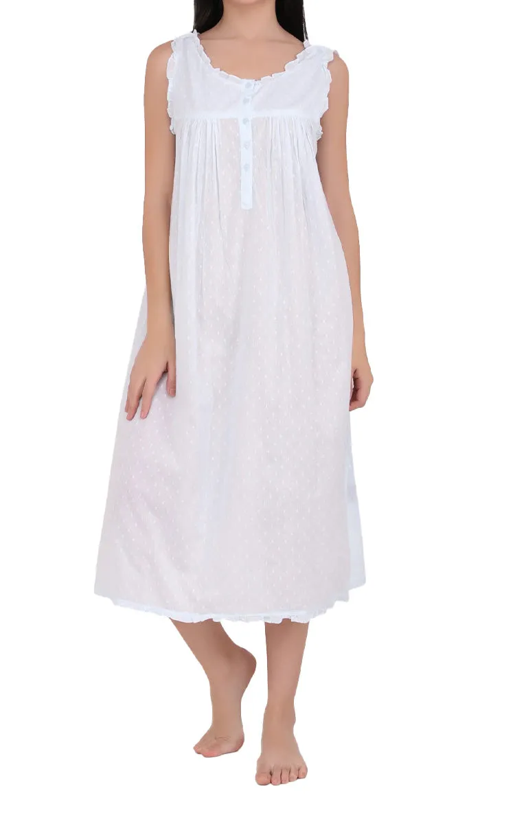 Arabella Mariana 100% Cotton Nightgown Sleeveless with Button Up Shoulder in Soft Blue MD-7B1