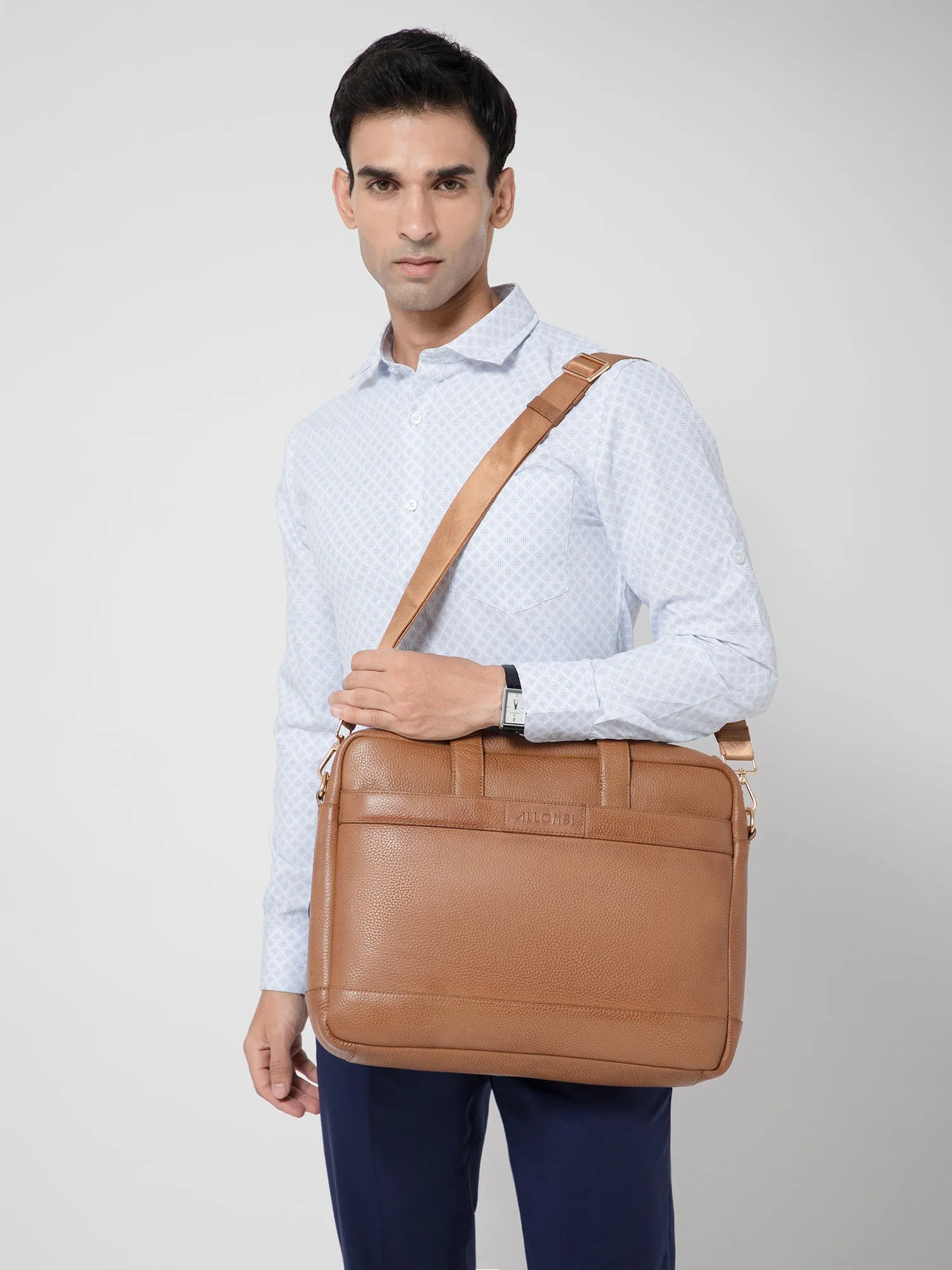 Argent Leather Portfolio Laptop Bag