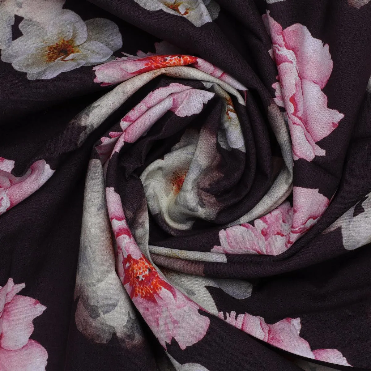 Attractive Pink Roses With Grey Digital Printed Fabric - Cotton