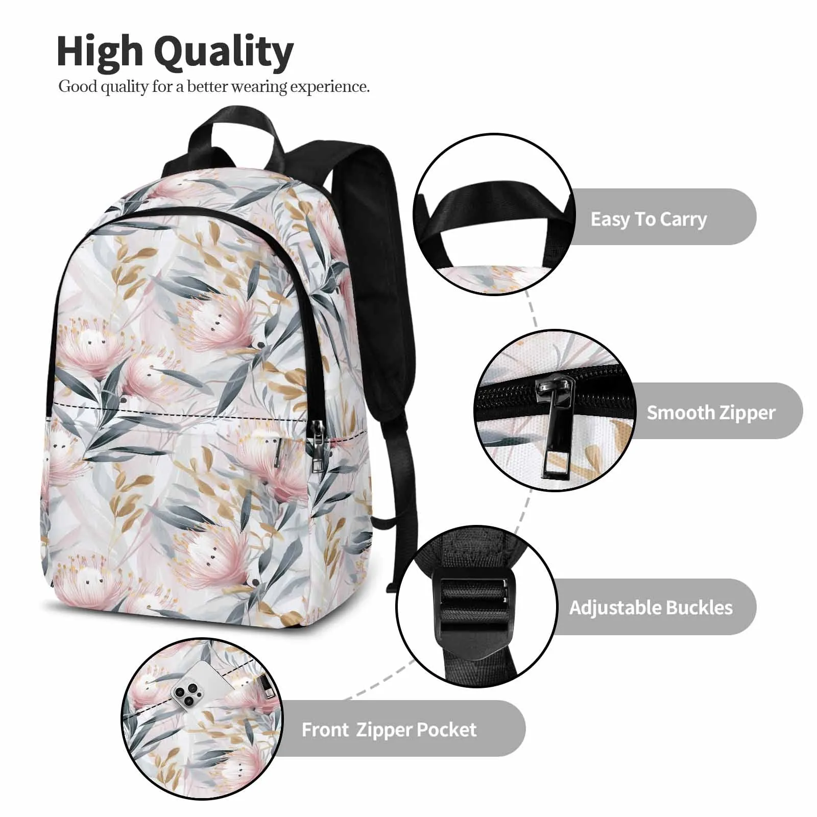 Australian Floral Pink & Grey Adult Casual Backpack