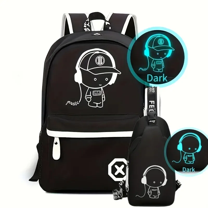 Backpacks Luminous Animation School Bags For Boy Girl Teenager 2 pcs