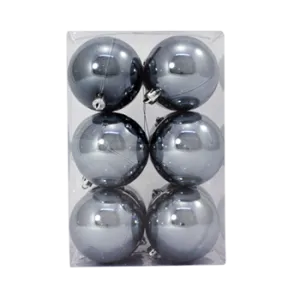 Bauble Shiny Gun Metal 70mm - 12 Pack