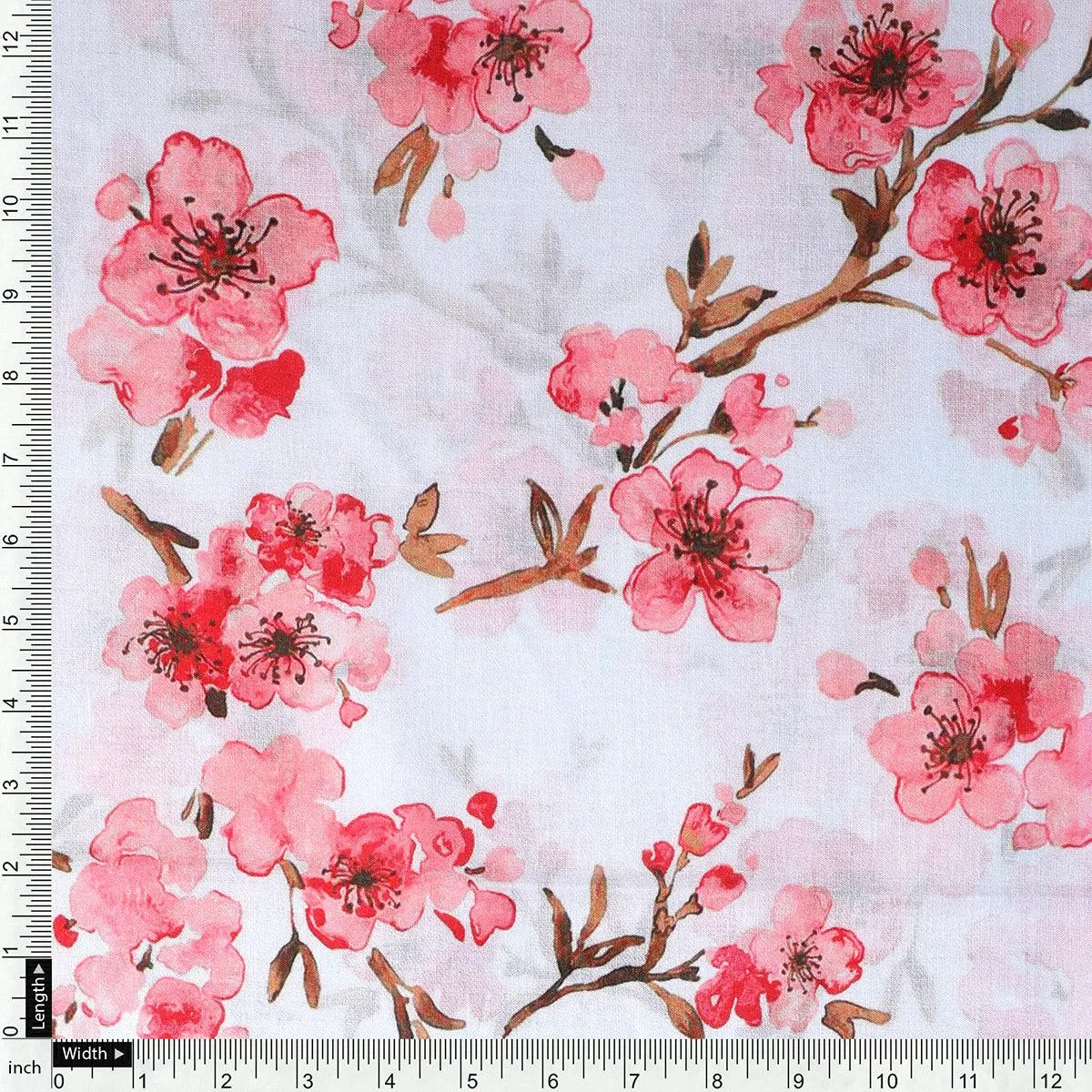 Beautiful Red Flowers over White Base Digital Printed Fabric