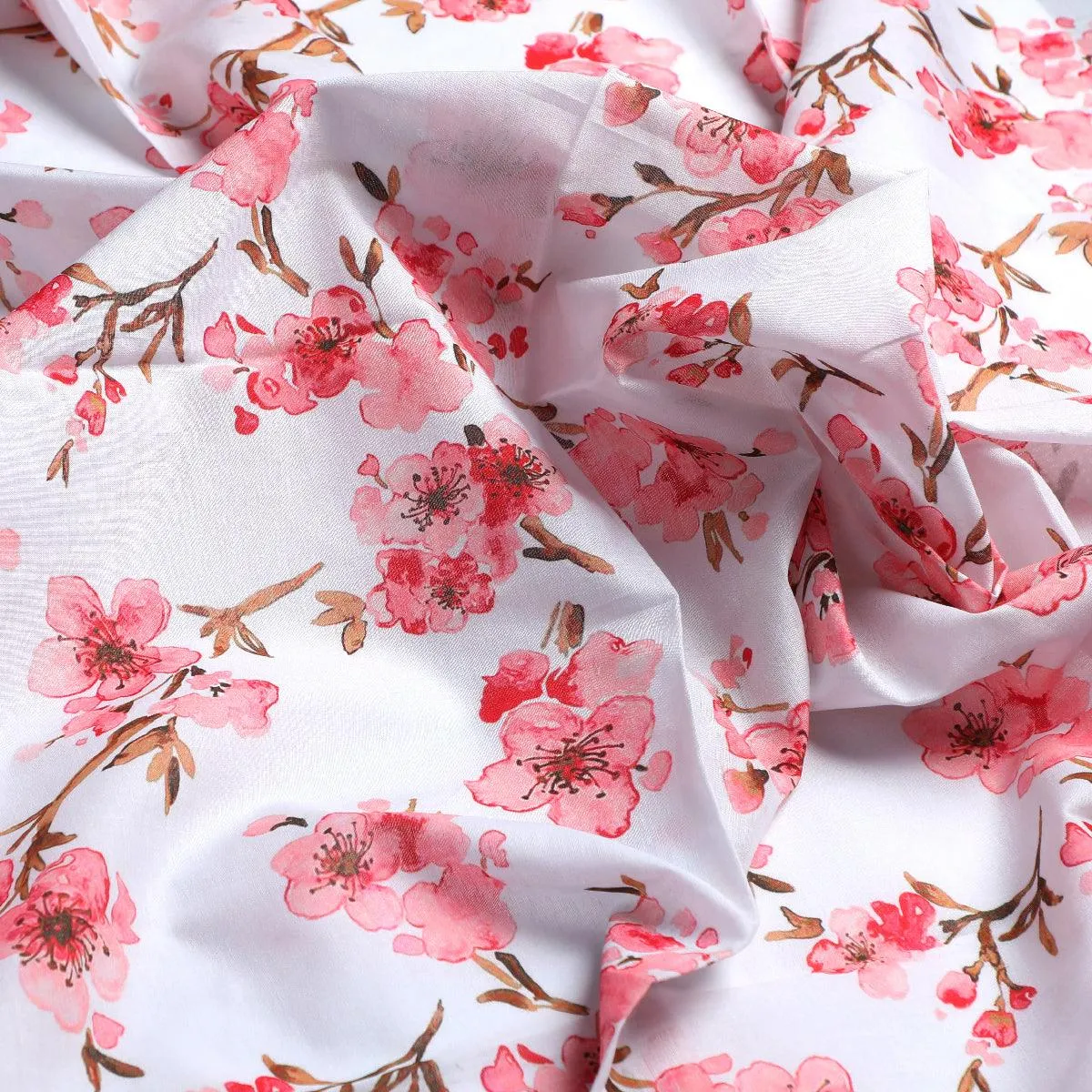 Beautiful Red Flowers over White Base Digital Printed Fabric