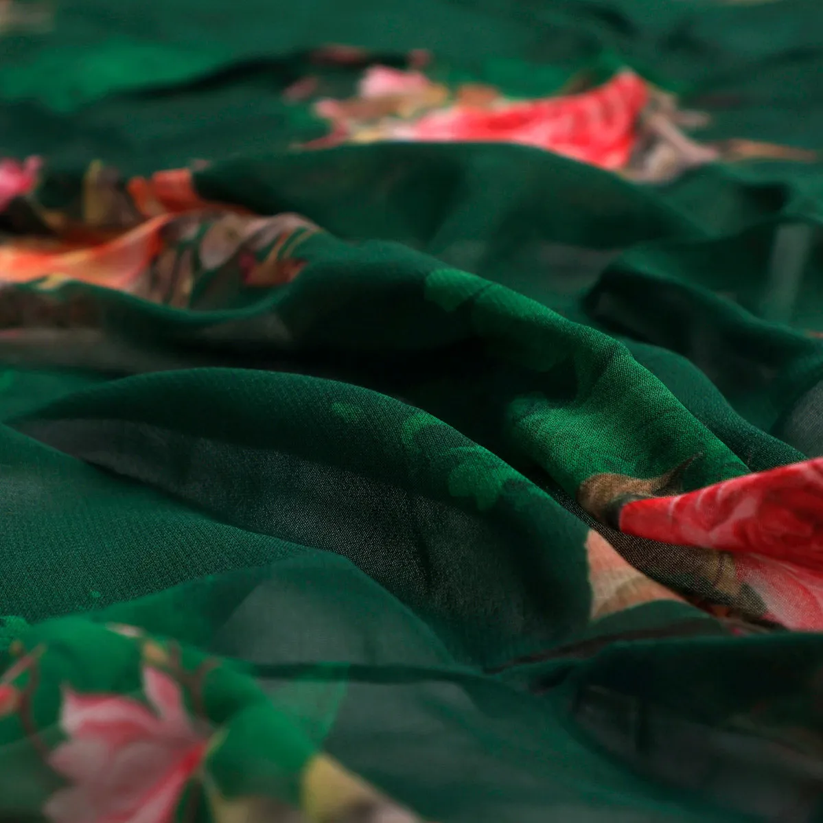 Beautiful Roses With Leaves Digital Printed Fabric - Pure Georgette