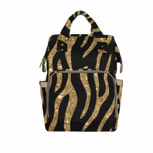 Black and Gold Glitter Leopard Print Diaper Bag Backpack