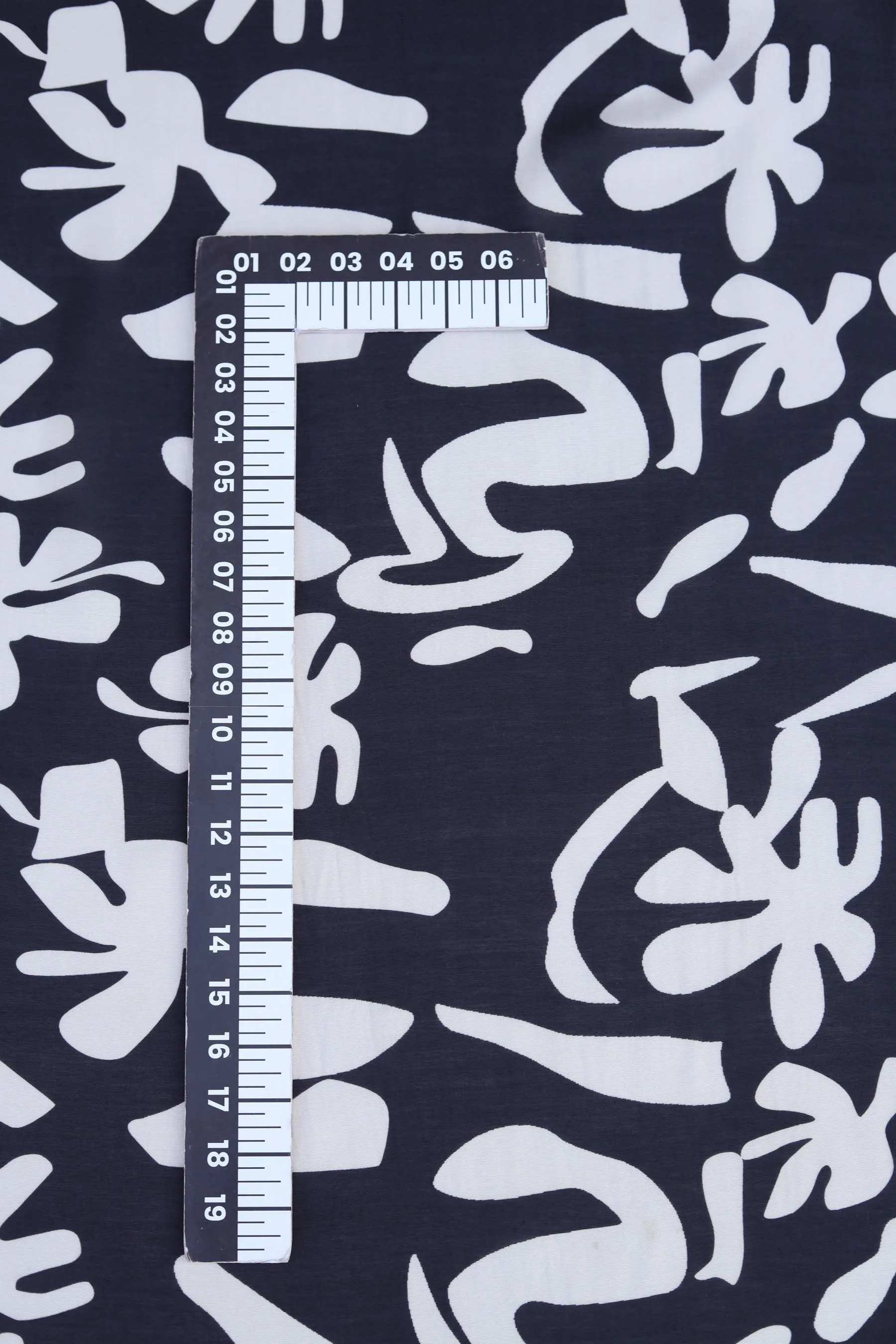 Black and Off White Abstract Pattern Printed Natural Muslin Silk Fabric