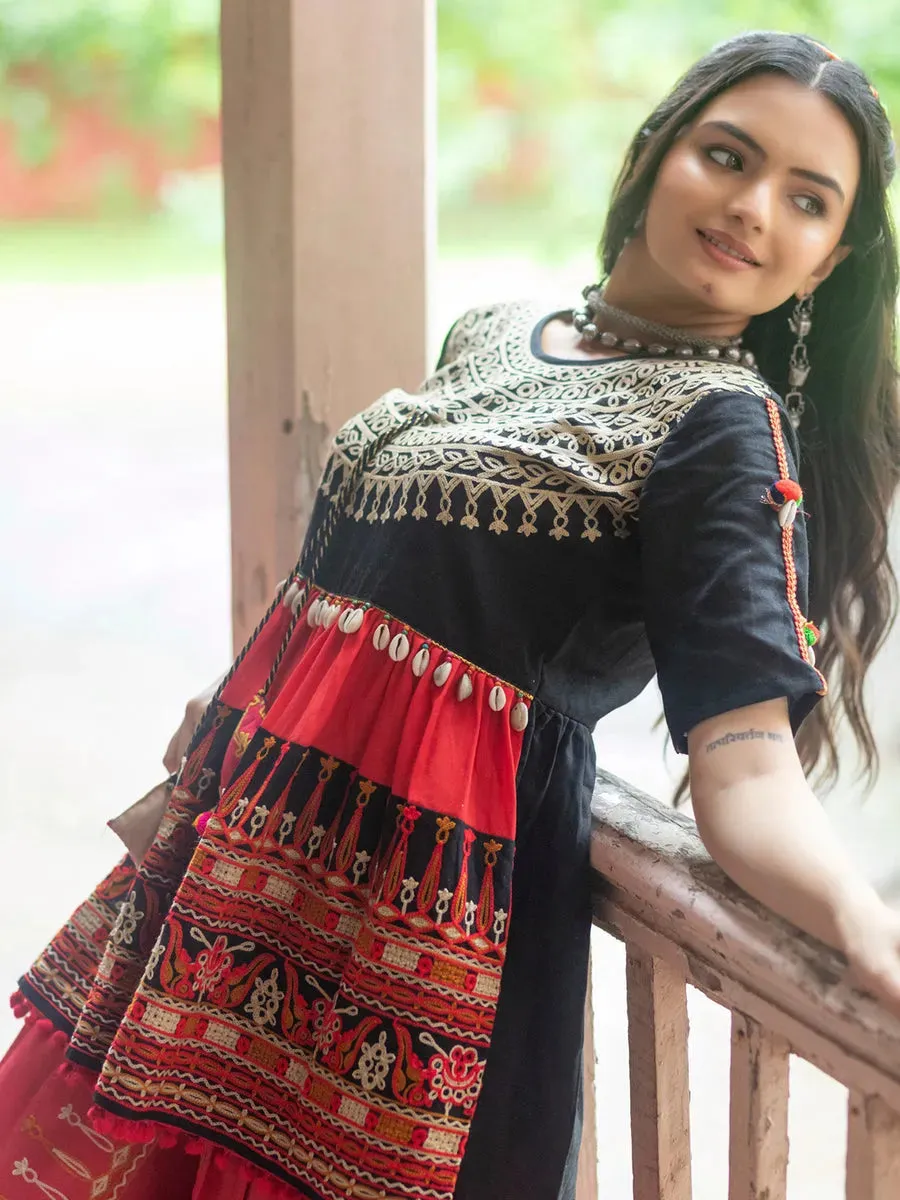 Black and Red Embroidered  Kedia Set for Navratri