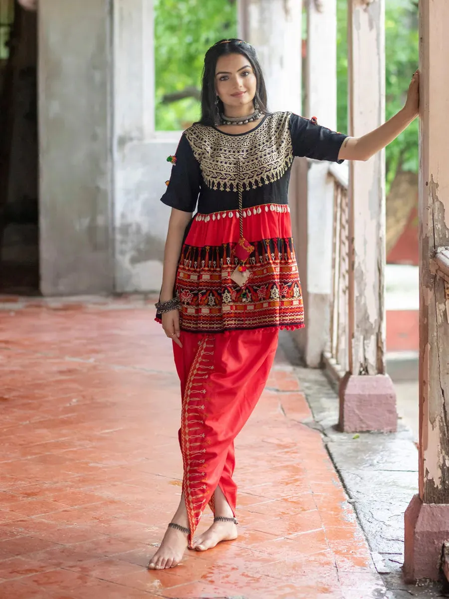 Black and Red Embroidered  Kedia Set for Navratri