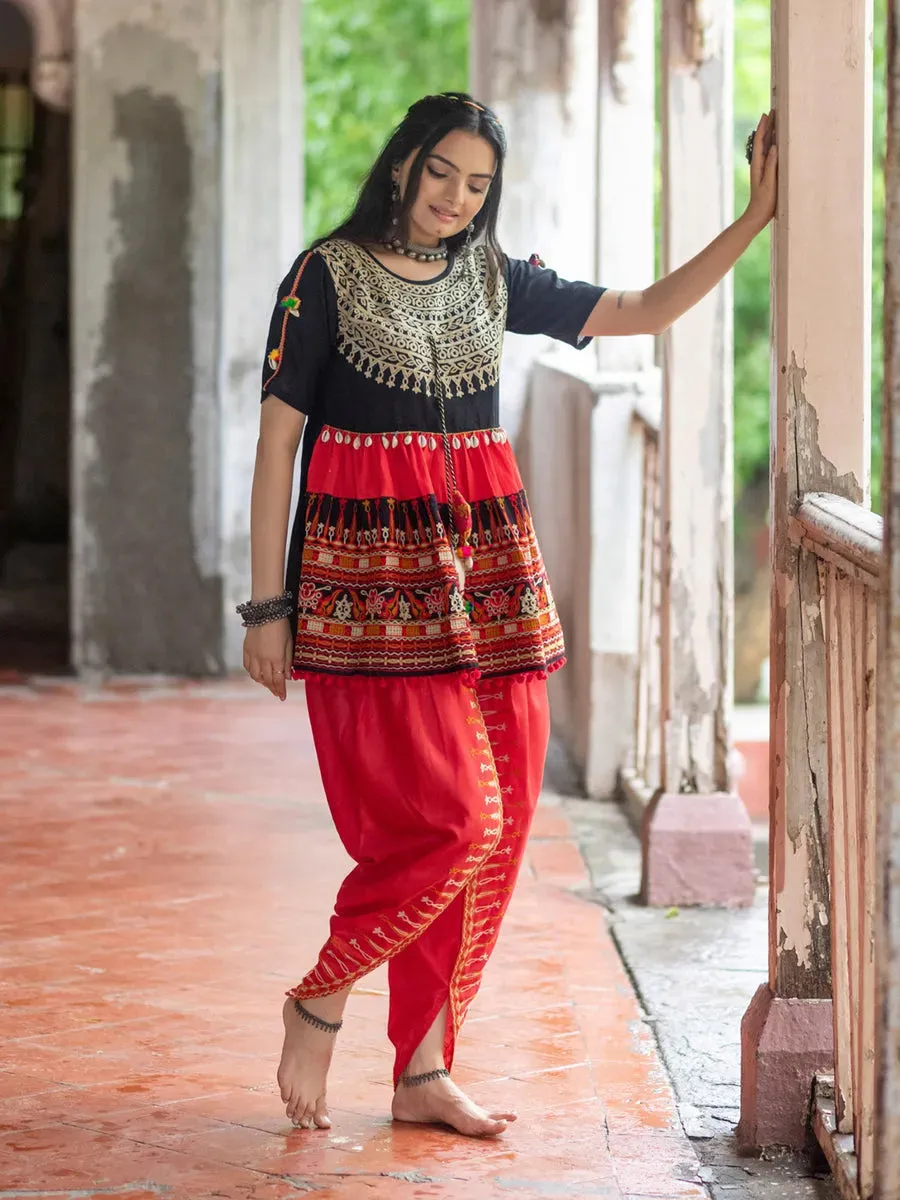 Black and Red Embroidered  Kedia Set for Navratri