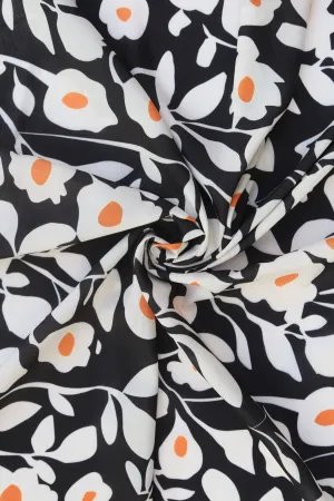 Black and White Floral Printed Muslin Fabric