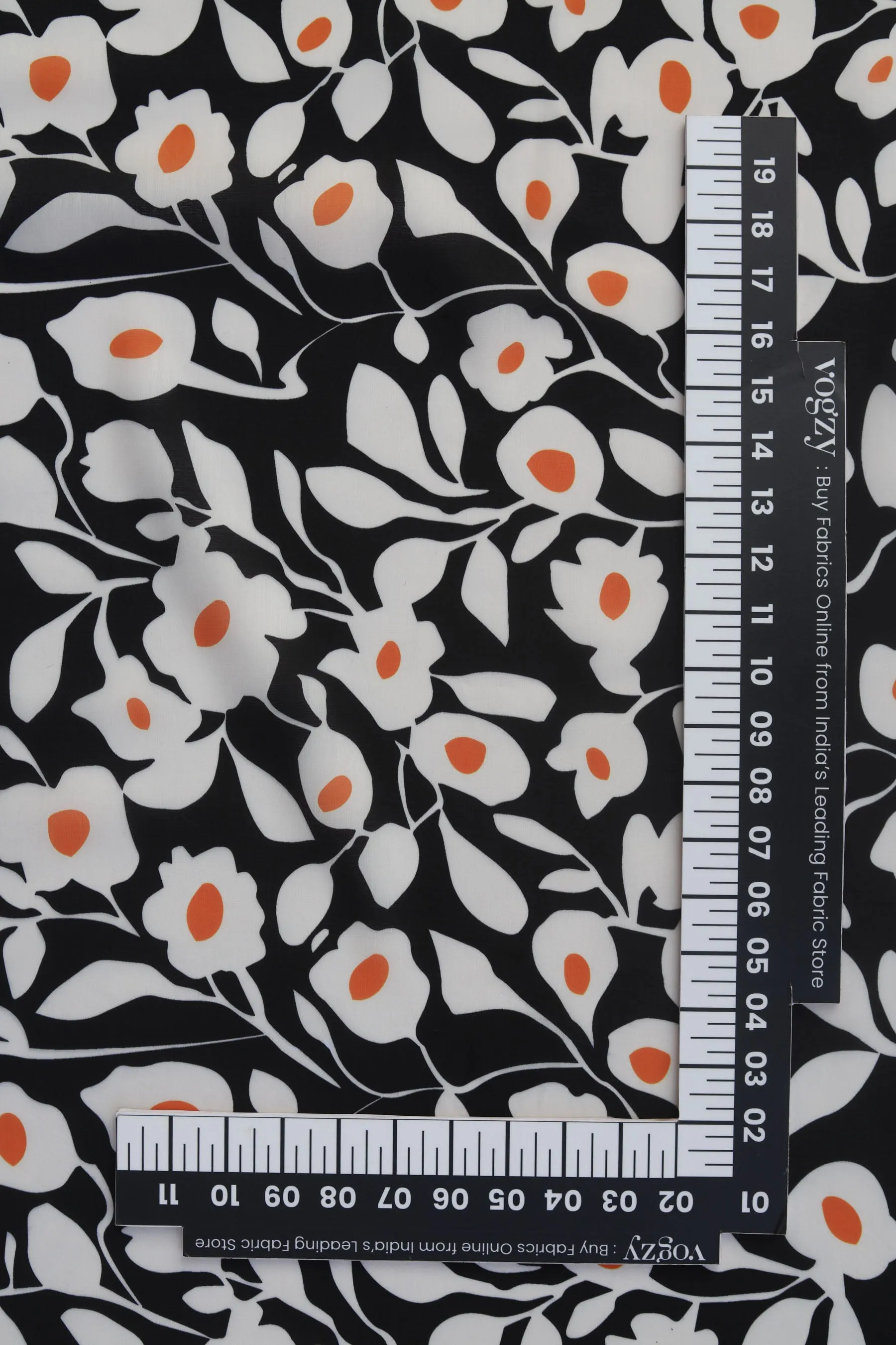 Black and White Floral Printed Muslin Fabric