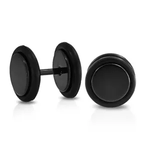 Black Bar Bell 10MM Round Illusion Faux Ear Plug Earring for Men Titanium Steel