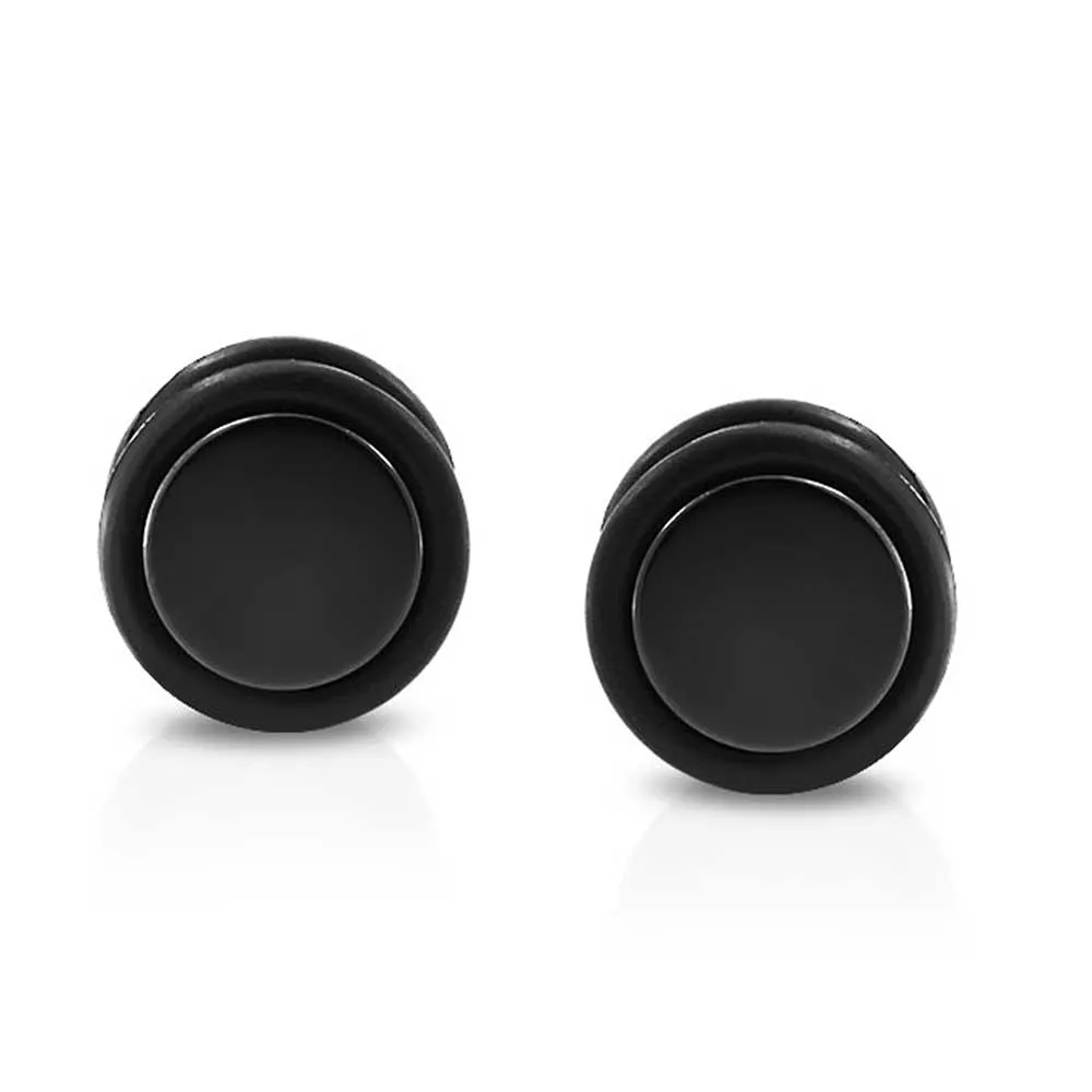 Black Bar Bell 10MM Round Illusion Faux Ear Plug Earring for Men Titanium Steel