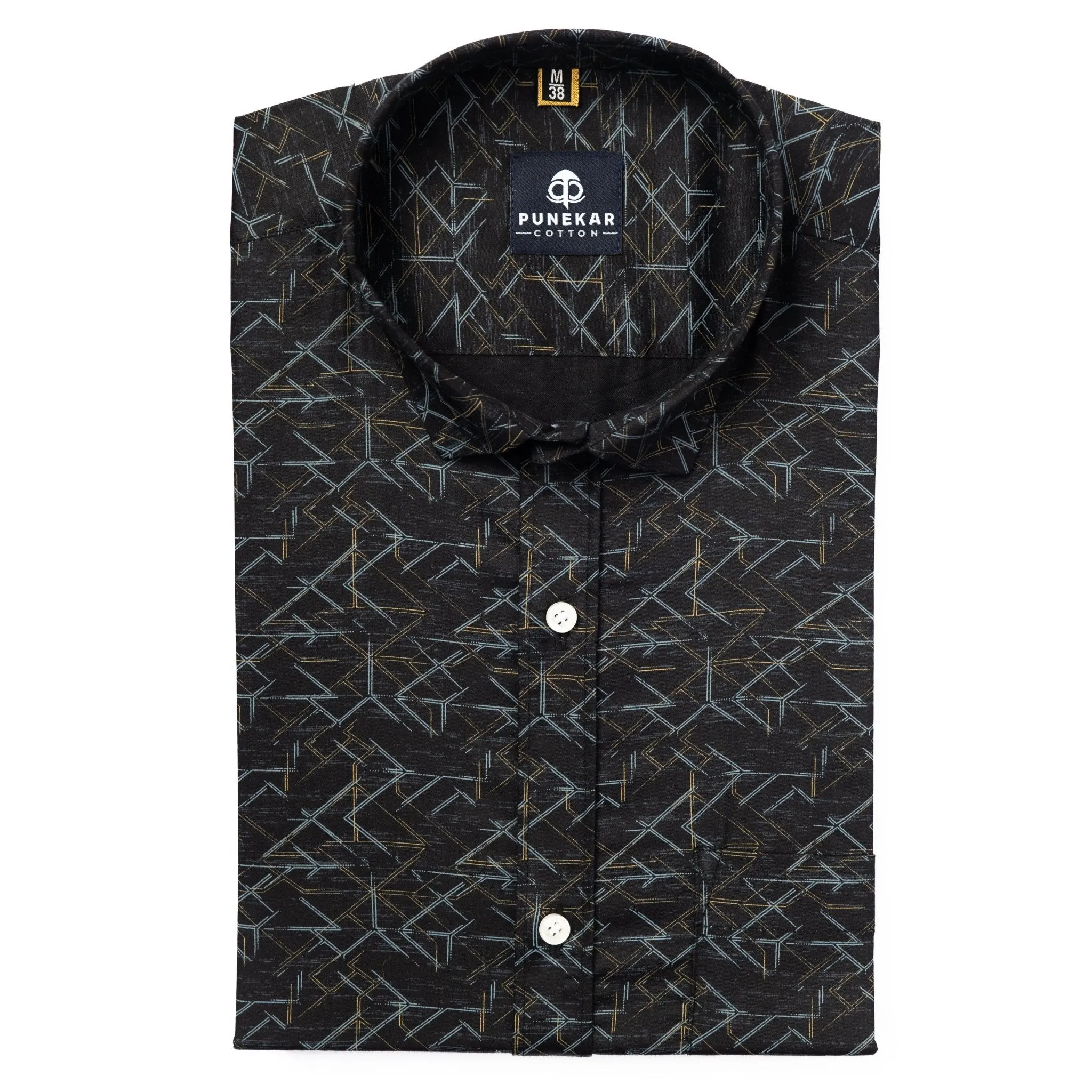 Black Color Geometric Printed Shirt For Men