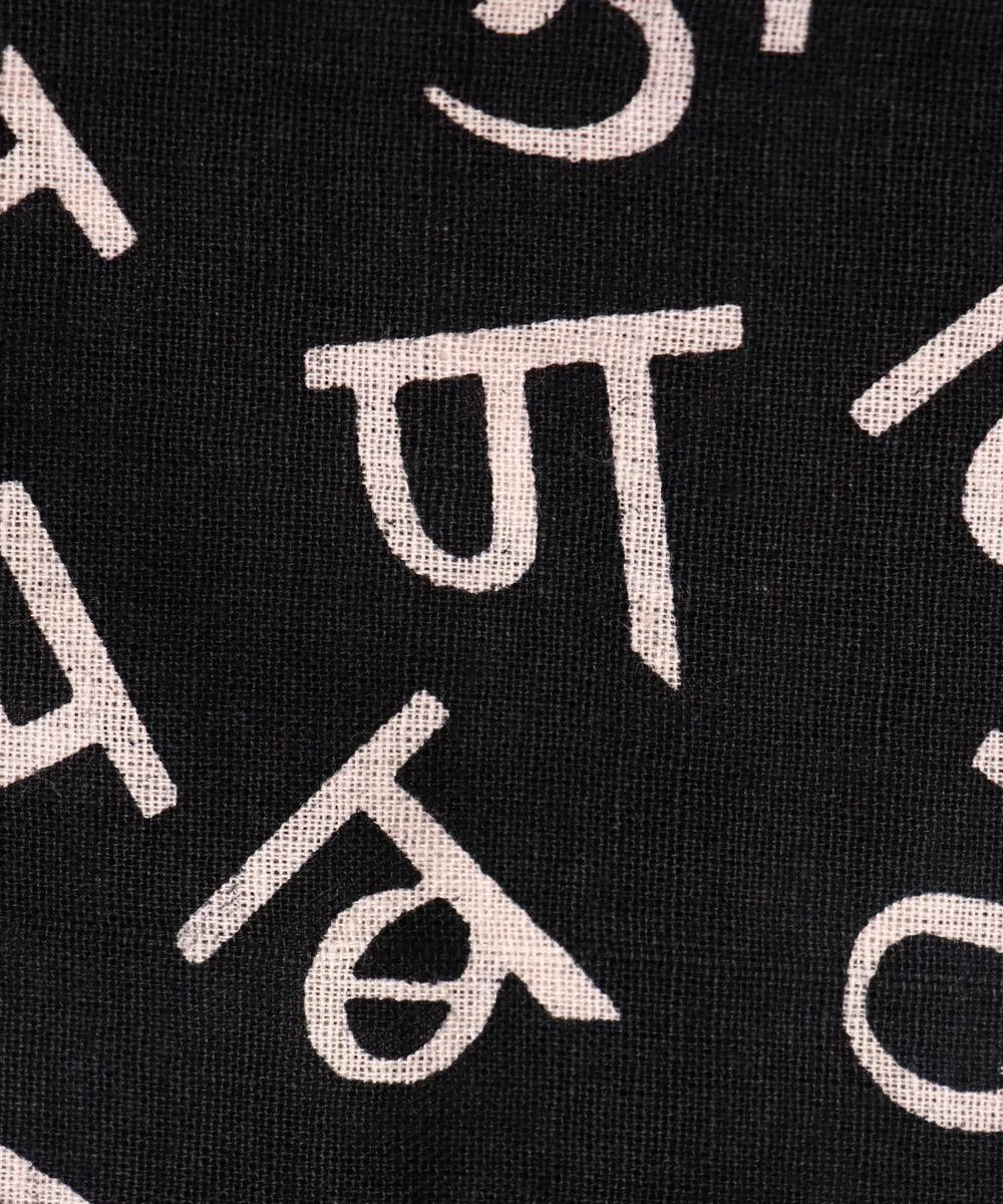 Black Colour Warli Print Cotton Fabric