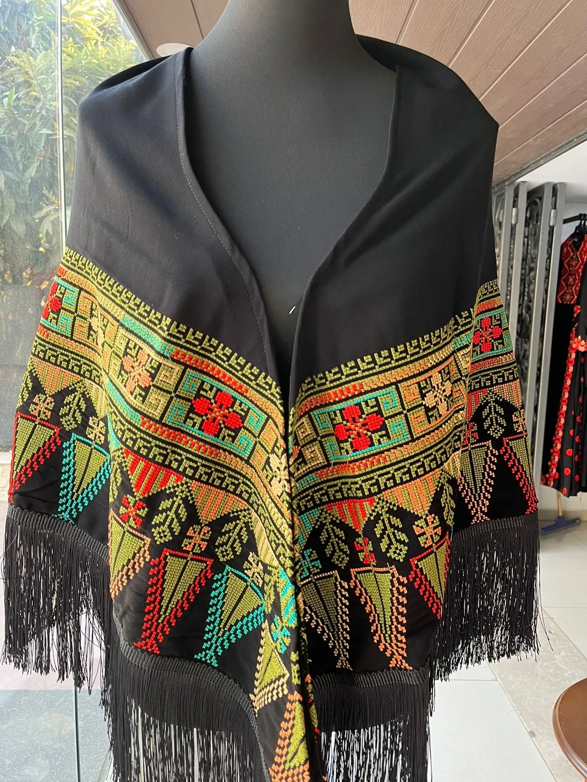 Black embroidered shawl with stylish machine embroidery