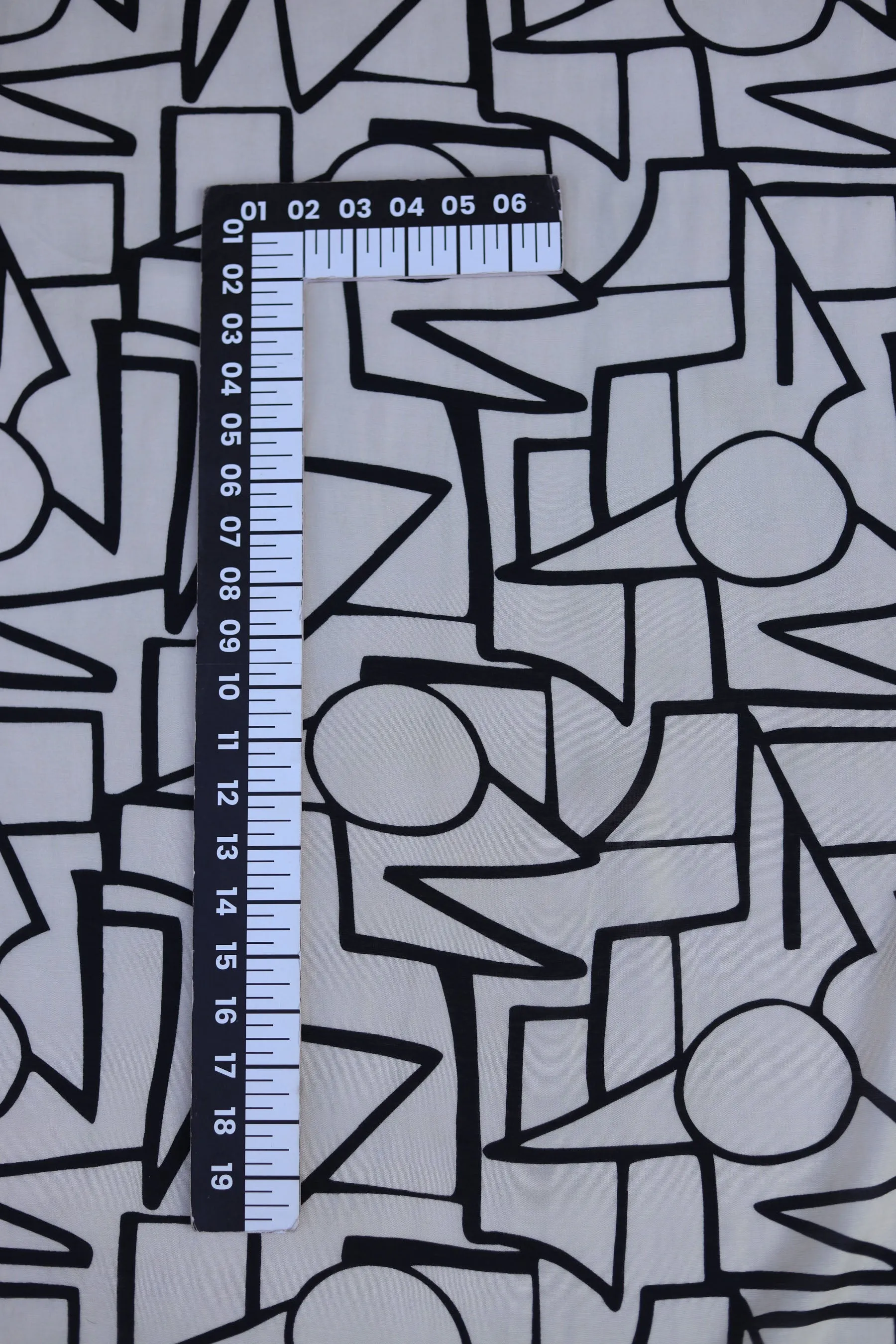 Black Geometric Pattern Printed Natural Muslin Silk Fabric