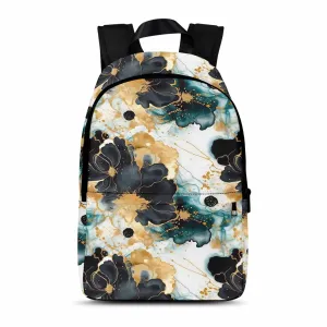 Black Gold & Green Ink Floral Adult Casual Backpack