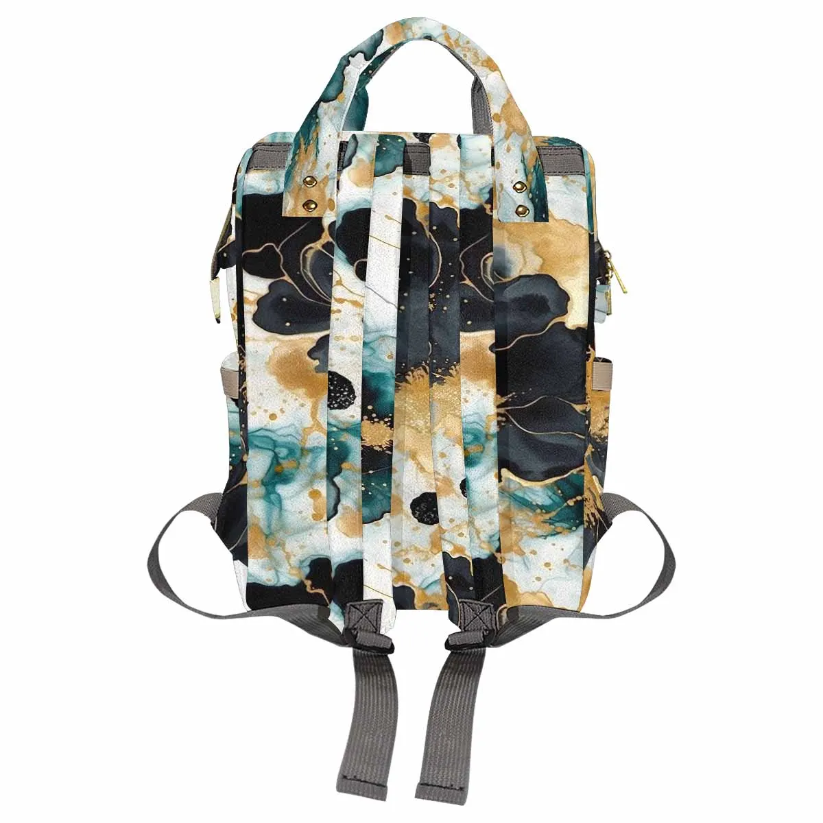 Black Gold & Green Ink Floral  Diaper Bag Backpack