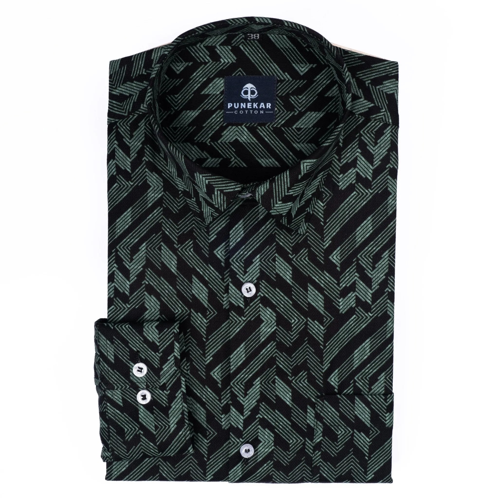 Black Green Color Arrow Printed Cotton Shirt For Men