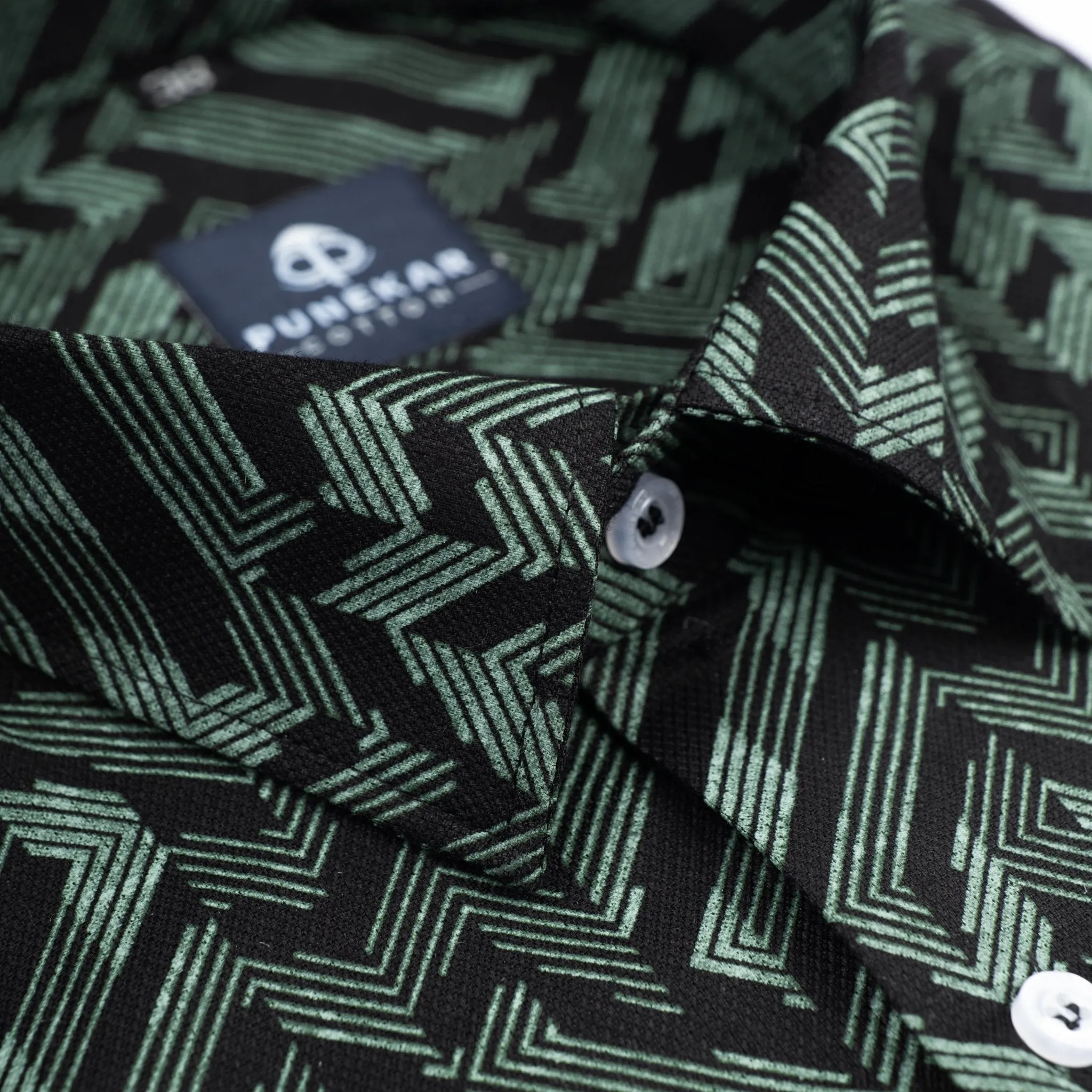 Black Green Color Arrow Printed Cotton Shirt For Men