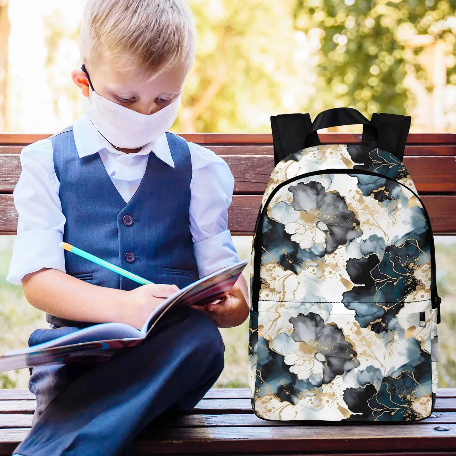 Black Ink Floral  Adult Casual Backpack