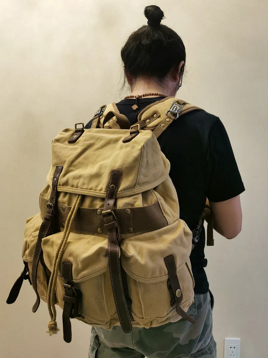 Black Mens Canvas Travel Backpack Canvas EDC Backpack Hiking Backpacks for Men