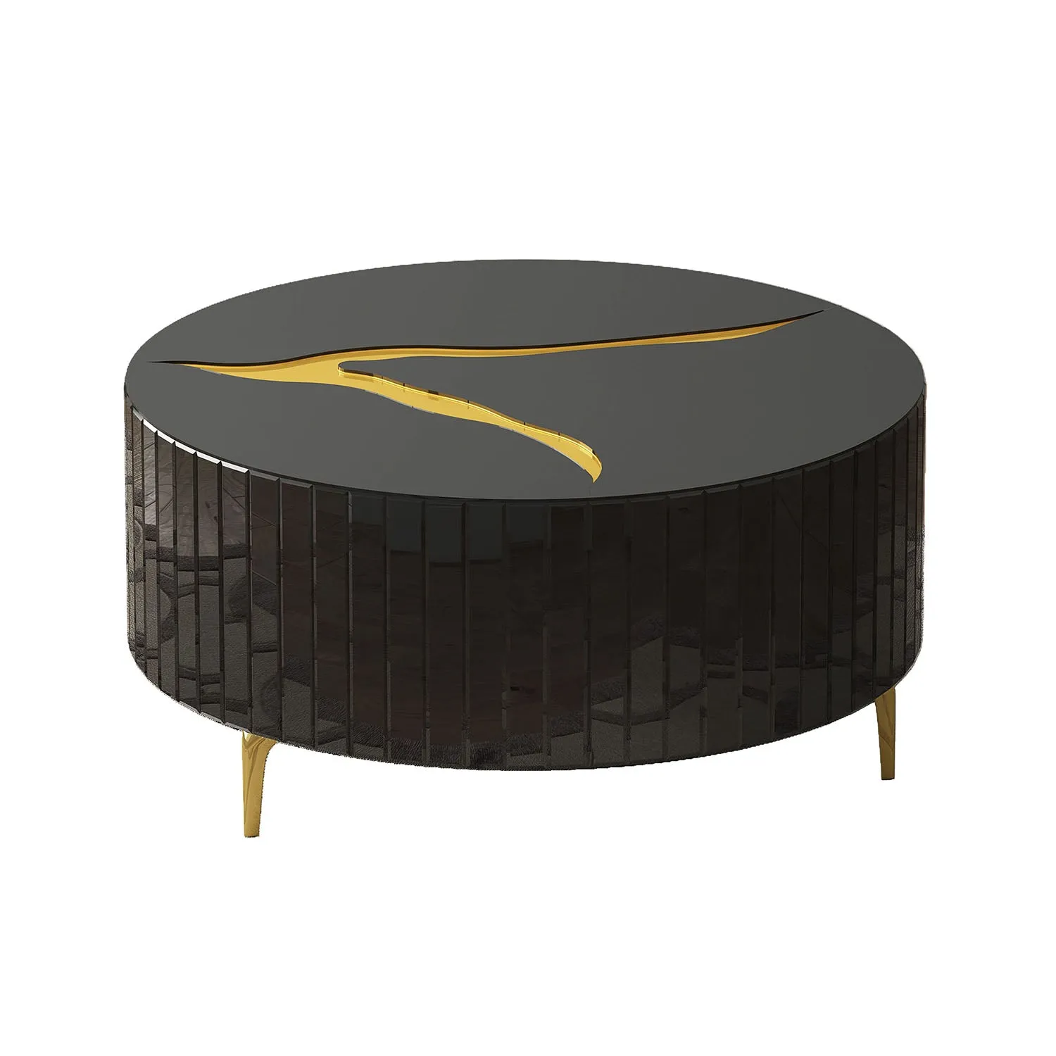 Black Modern Round Coffee Table with Gold Accent Design